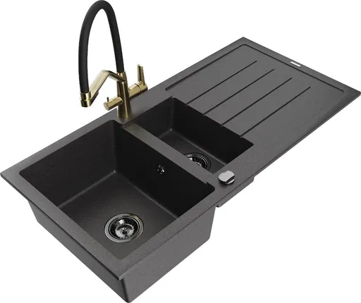 MEXEN/S Andres granitový dřez s odkapávačem včetně baterie Duo, černá nakrapiany 6515-76-671701-57-B