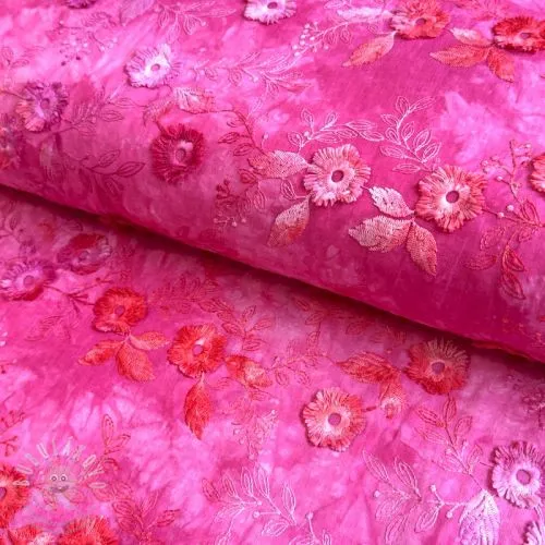 Bavlněná látka TIE DYE EMBROIDERY Poppy design U