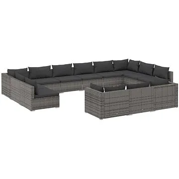 13dílná zahradní sedací souprava s poduškami šedá polyratan, 3102109 (3102109)