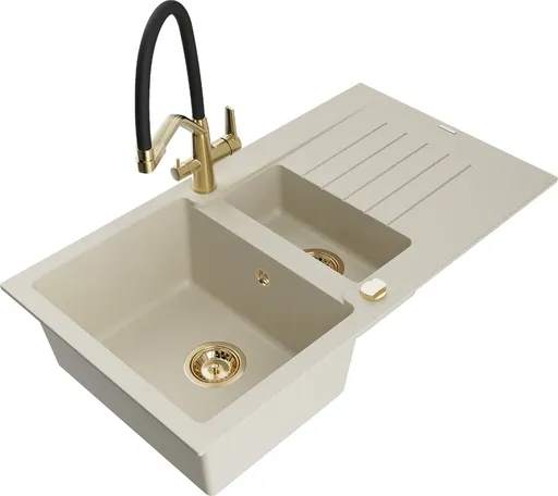 MEXEN/S Matias granitový dřez 1.5 s odkapávačem včetně baterie Duo, béžová 6502-69-671701-57-G