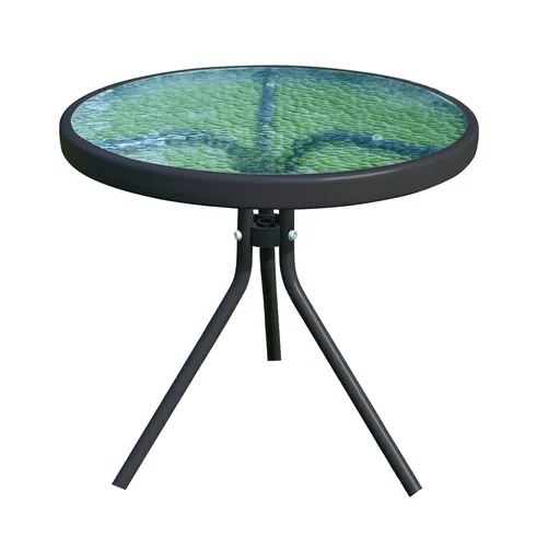 Zahradní příruční stolek, černá ocel/tvrz. sklo, HABIR