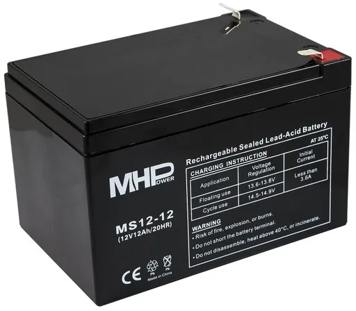 Mhpower olověný akumulátor ms12-12 agm 12 v 12 ah faston f2 6,3 mm