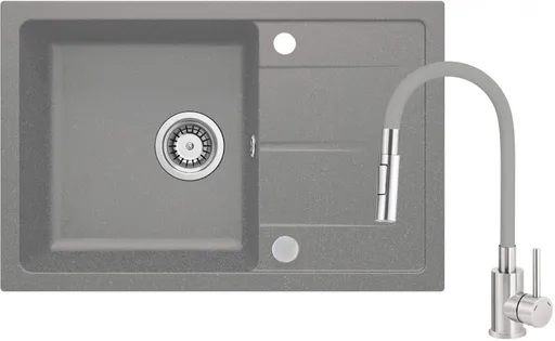 DEANTE Leda metalic šedý granitový dřez s baterií, s ohebným výtokem ZRDGS113