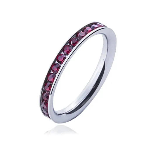 Prsten z chirurgické oceli - červené kulaté zirkony - Velikost: 60
