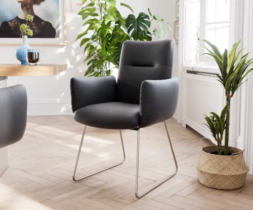 Jídelní židle Jova-Flex tenká podnož nerezová ocel pravá kůže