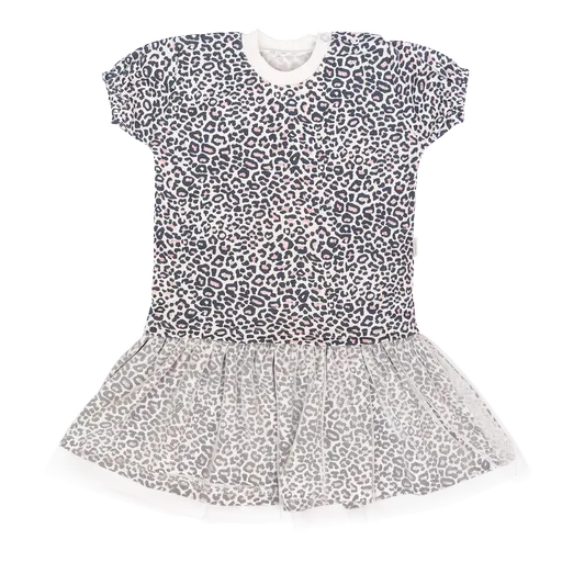Mamatti Dětské šaty s tylem, kr. rukáv, Gepardík, bílé se vzorem, vel. 86