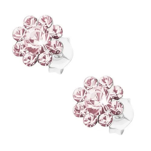 Náušnice ze stříbra 925, blýskavý kvítek - světle fialové krystaly Preciosa