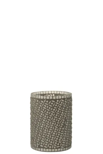 Šedý skleněný svícen s motivem květů - 12,5*12,5*17 cm J-Line by Jolipa