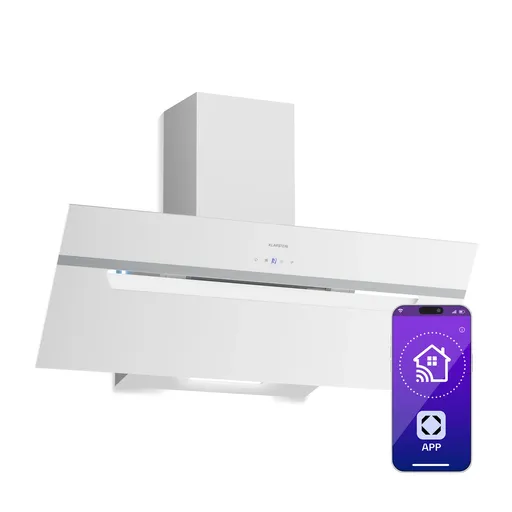 Klarstein BigBite šikmá digestoř | režim odsávání vzduchu a recirkulace | bezpečnostní sklo | 417 m³/h | 90 cm