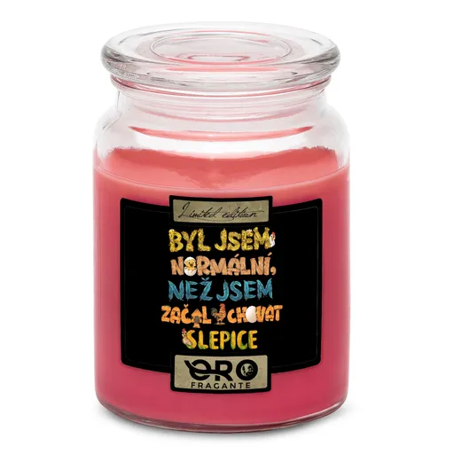 Svíčka Býval jsem normální – slepice (Vůně svíčky: Višně v čokoládě)