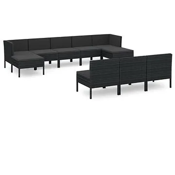 10dílná zahradní sedací souprava s poduškami polyratan černá, 3094569 (3094569)