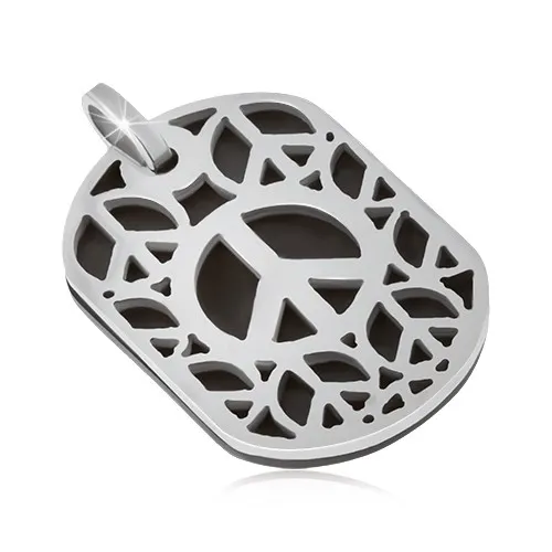 Ocelový přívěsek - známka s vyřezávaným motivem znaku míru, dvojbarevná