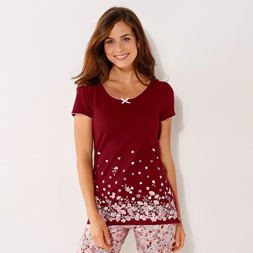 Pyžamové tričko s potiskem květin a krátkými rukávy