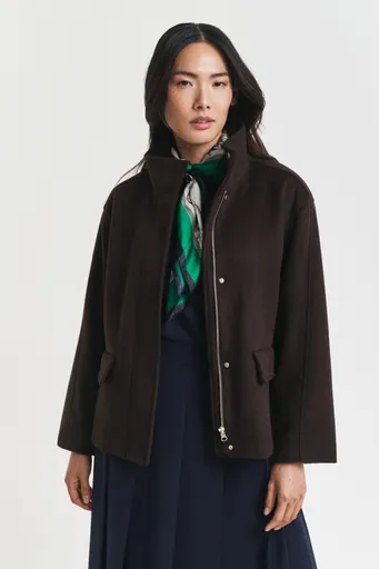 BUNDA GANT SHORT WOOL JACKET WITH ZIP DEEP BROWN