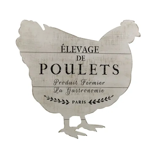 Krémová antik dřevěná nástěnná cedule ve tvaru slepice De Poulets – 43*2*43 cm Chic Antique