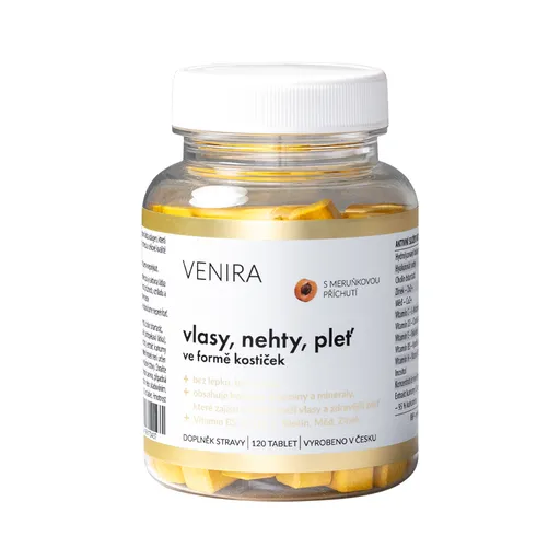 Venira Vlasy, nehty, pleť ve formě kostiček meruňka 120 tablet