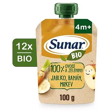 Sunar BIO ovocná kapsička jablko, banán, mrkev 12× 100 g (8592084415983)