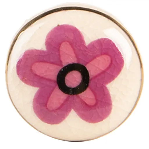 Béžová keramická knopka s růžovým květem - Ø 3*3 cm / S3 cm Clayre & Eef