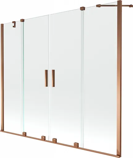 MEXEN/S Velar Duo Dvoukřídlá posuvná vanová zástěna 200 x 150, transparent, růžové zlato 896-200-000-02-60