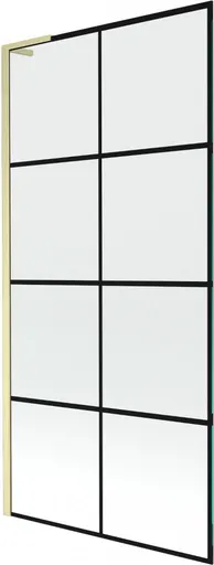 MEXEN/S Next L vanová zástěna FIX 90 x 150, černá vzor, zlatá kartáčovaná 895-090-000-03-77-55