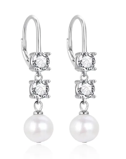 Agato Elegantní visací náušnice se zirkony a perlou AGT-E094LW-P