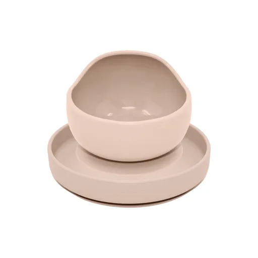 PETITE&MARS Set jídelní silikonový TAKE&MATCH 2 ks talíř + miska Desert Sand 6m+