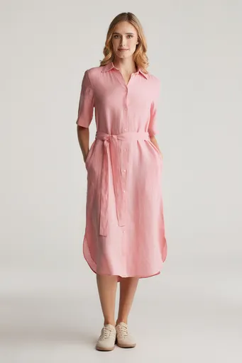 ŠATY GANT REG LINEN SS SHIRT DRESS GERANIUM PINK