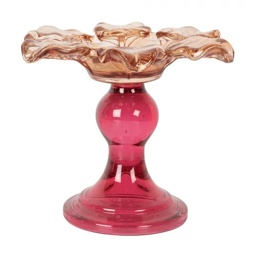 Růžový skleněný svícen květina Colorful Garden - Ø 14*11 cm Clayre & Eef