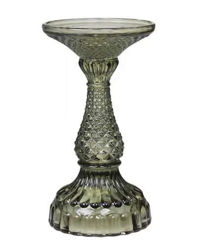 Zelený skleněný svícen Diamond - Ø 9*17 cm Chic Antique