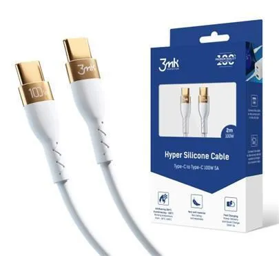 3mk datový kabel - Hyper Silicone Cable C to C 2m 100W, bílá