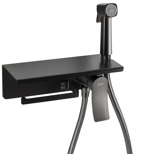 SAPHO Podomítková bidetová baterie se Stop sprškou a držákem toaletního papíru, gun metal TJ040GM