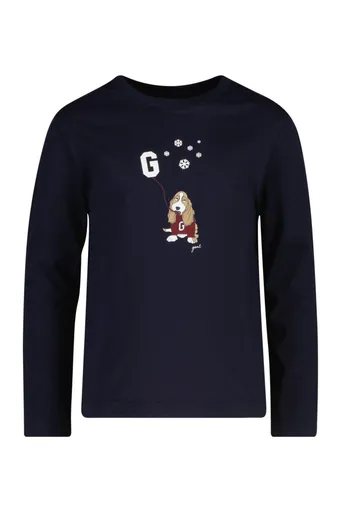 TOP GANT DOG AND SNOWFLAKES PRINT LS TOP EVENING BLUE