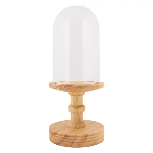 Přírodní dřevěný podnos se skleněným poklopem Ricco - Ø 14*34 cm Clayre & Eef