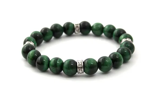 Agato Korálkový náramek ze zeleného tygřího oka MINK117 17 cm