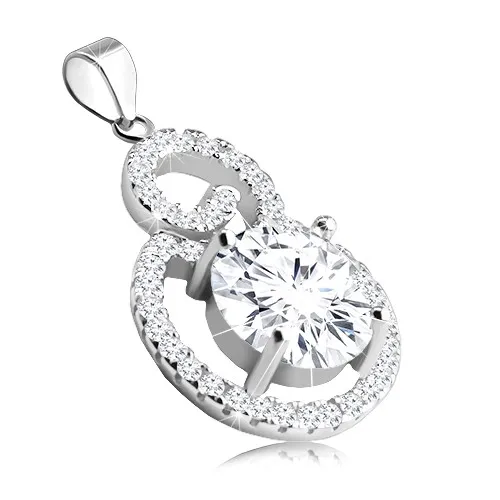 Stříbrný přívěsek 925 s rhodiovaným povrchem - zirkonová kulatá kontura a čirý zirkon