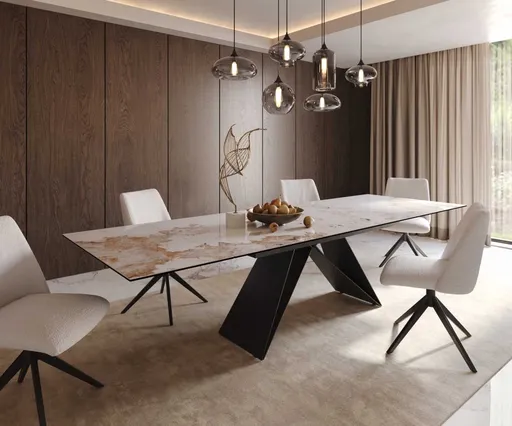 Jídelní stůl Edge 200-300x100 keramika minas melange bílo