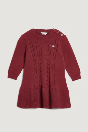 ŠATY GANT COTTON CABLE KNITTED DRESS PLUMPED RED