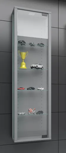 VCM Nástěnná vitrína Stano Mini s LED osvětlením, stříbrná