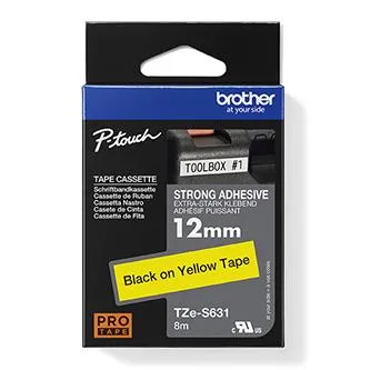 Brother originální páska do tiskárny štítků, Brother, TZE-S631, černý tisk/žlutý podklad, laminovaná, 8m, 12mm, extrémně adhezivní