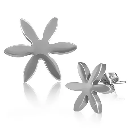 Náušnice z oceli 316L, stříbrný odstín, kvítek s podlouhlými lupínky