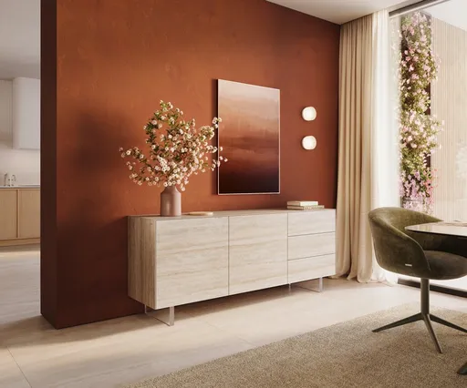 Komoda Cuor 180 cm keramika Laminam® Travertino Bianco krémově