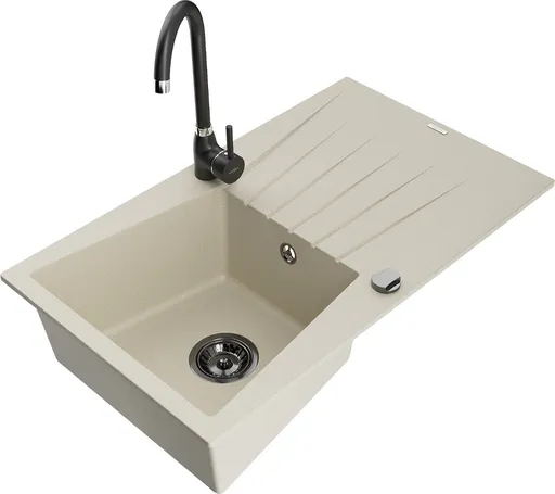 MEXEN/S Cesar granitový dřez s odkapávačem včetně baterie Telma, béžová 6514-69-670200-70