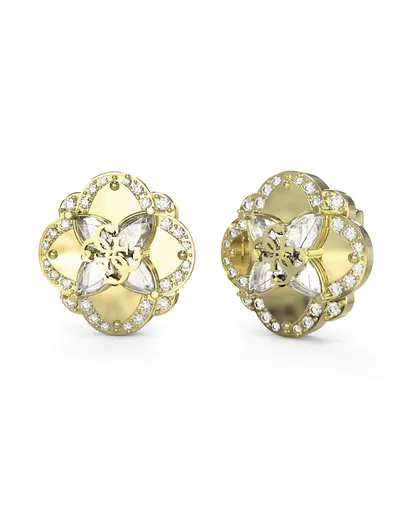 Guess Pozlacené peckové náušnice se zirkony Wild Flower JUBE05504JWYGT/U