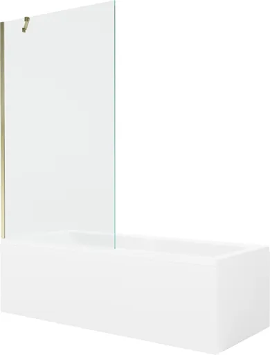 MEXEN/S Cubik obdélníková vana 160 x 70 cm s panelem + vanová zástěna 100, transparent, zlatá 550316070X9510000050