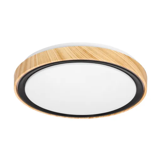 Stropní lampa Aflo dřevěná s černým 24W LED 3000/4000/6000K 38cm bílé stínidlo