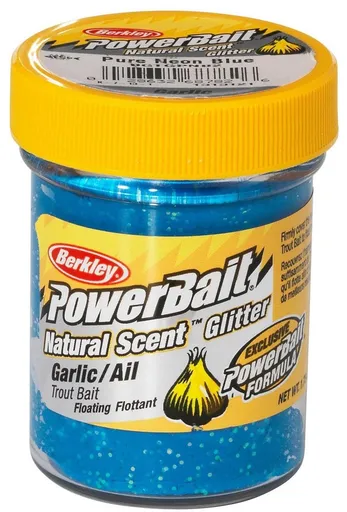 Berkley těsto na pstruhy natural glitter troutbait česnek - třpytivá modrá