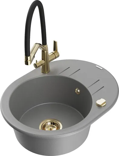 MEXEN/S Kevin granitový dřez 1-miska včetně baterie Duo, šedá 6517-71-671701-57-G