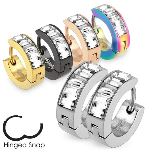 Lesklé náušnice z chirurgické oceli, svislý pás obdélníkových zirkonů - Barva: Zlatá