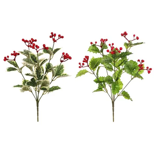Sada umělý trs Cesmína s červenými bobulemi, 2 ks, 34 cm