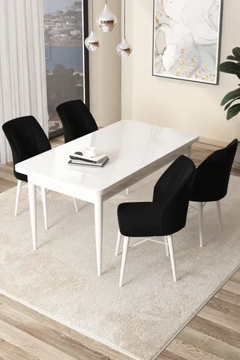 Dining Table & Chairs Set (5 Pieces) Arp - White, Black